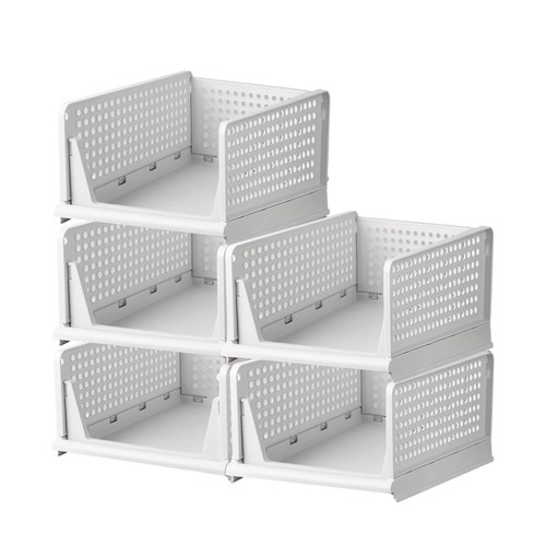 SYNCVIBE Stackable Plastic Storage Basket - Foldable Closet Organizers and Storage Box Bins Drawer Shelf Storage Container for Cupboard Wardrobe Kitchen Bathroom Office (4.5L)