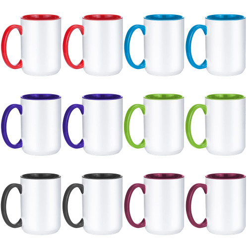 TANGLONG Sublimation Mugs 15 oz Sublimation Mugs Blank Sublimation Cups Sublimation Coffee Mugs Tazas Para Sublimacion 6 Assorted Colors Set of 12