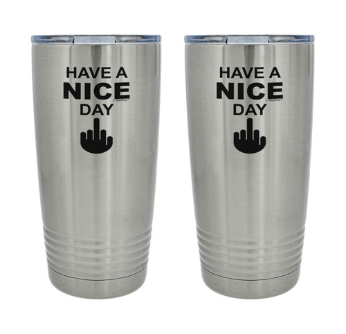 ThisWear Funny Middle Finger Mug Sarcastic Middle Finger Have A Nice Day 2-Pack 20oz. Stainless Steel Insulated Travel Mug With Lid Silver-NiceDay