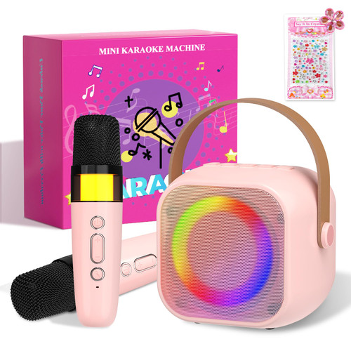 WATAVY Karaoke Machine for Kids, with 2 Colorful LED Wireless Mics, 4-12 Years Old Girls Birthday Gift for Girls, Karaoke Toys Gifts for Girls Ages 4, 5, 6, 7, 8, 9, 10, 12+ Year Old Party