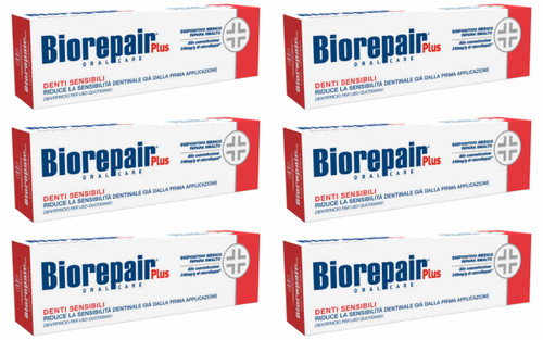 Biorepair Sensitive Teeth Daily Toothpaste - 2.54 Fluid Ounces (75ml) Tubes (Pack of 6) [ Italian Import ]