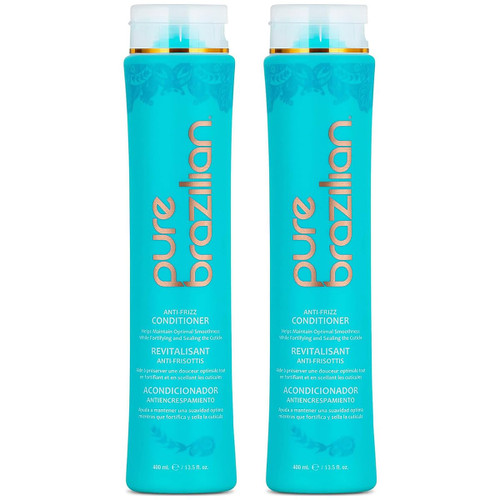 Pure Brazilian Anti-Frizz Daily Conditioner with Keratin and Acai, Smoothing and Strengthening Complex for Shinier Hair without Frizz, Pack Of 2, 13.5 Oz