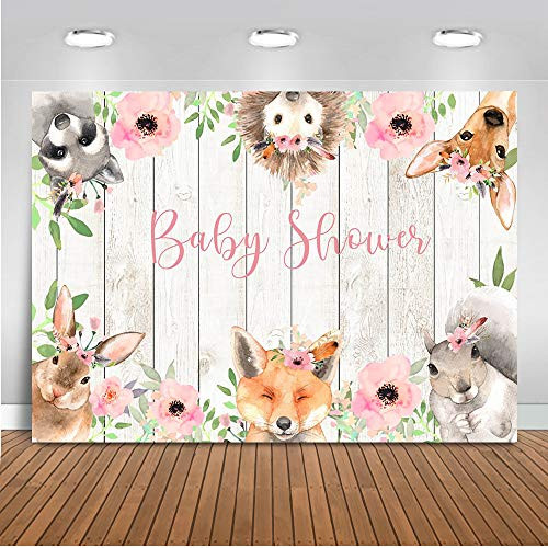 Mocsicka Woodland Animals Baby Shower Backdrop Floral Woodland Baby Shower Photography Background 7x5ft Vinyl Woodland Baby Shower Banner Backdrops