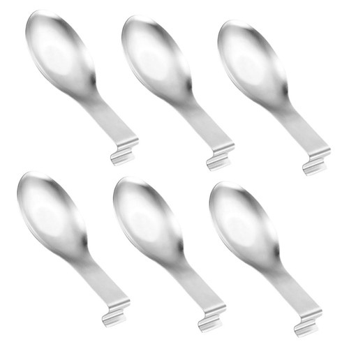 VOSAREA 6pcs Stainless Steel Spoon Holder Stainless Steel Tabletop Spoon Rest Cooking Utensil Rest Tea Spoon Holder Rest Cooking Spoon Holder Ladle Spoon Holder Spatula Rest Coffee Desktop