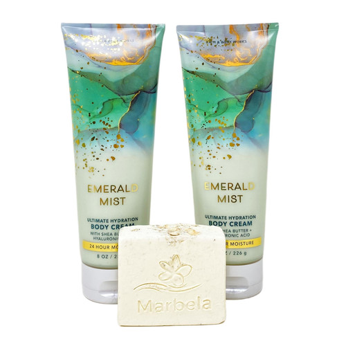 Bath & Body Works Emerald Mist 2 Pack Ultimate Hydration Body Cream Gift Set with a Natural Oats Bar Soap - Full Size