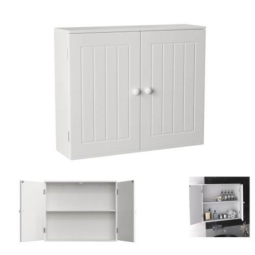 Wall Storage Cabinet, Bathroom Cabinet Wall Mounted,Kitchen Storage Cupboard Unit, White Cabinet with Double Doors Adjustable Shelf Furniture for Bathroom, Toilet, Kitchen, Bedroom, Living Room
