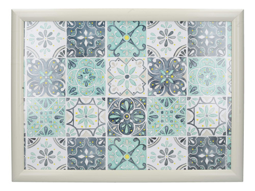 Creative Tops C000325 Cushioned Lap Tray/Lap Tray with Cushion and 'Green Tile' Design, White/Turquoise, 44 x 34 cm