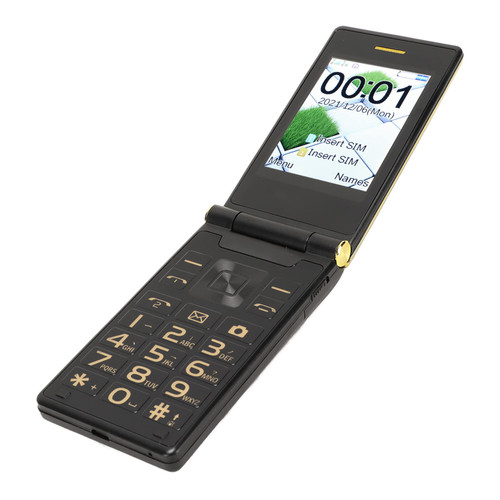 Zopsc 2G Flip Phone, 2.8in Dual SIM Dual Standby Mobile Phone with LED Flashlight, Family Number Large Font, Flashlight, SOS, Multi Language. 5900mAh Gold