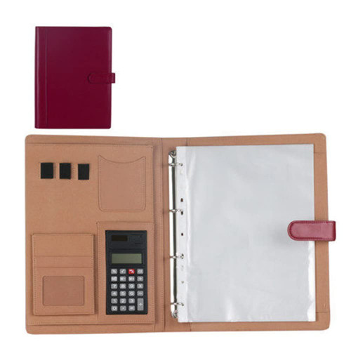 Business Portfolio Padfolio PU Leather Folder Interview Resume Legal Document Organizer Card Storage with A4 Size Clipboard Calculator Black (Color : Red Wine)
