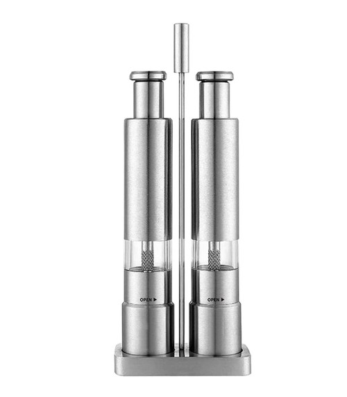 BaydoG Pepper Mill Pepper Grinder Salt Mill Stainless Steel Salt and Pepper Grinder,One Hand Press Operation,Salt and Pepper Mill 2 Pack Salt and Pepper Grinder Bottle