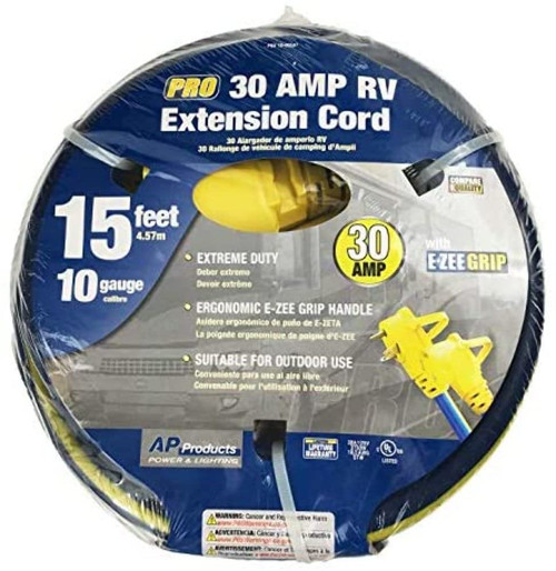 AP Products Voltec 16-00507 E-ZEEGRIP STW 1-Outlet RV Extension Cord 10/3 Gauge TT30P/TT30R - 30A, 15'