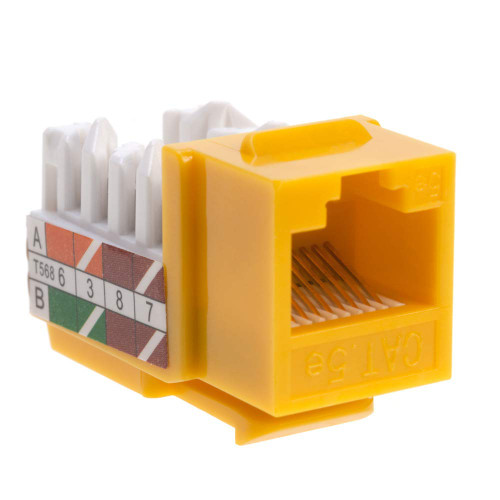 Cat5e Ethernet RJ-45 Keystone Jack Cat5 Punch-Down Network 45 Degree Yellow Pack of 50