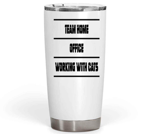 Home Office Worker's Gift - Cat Sleeping Next To Laptop for Remote Workers Navy Multicolor on 20 Oz White Stainless Steel Fat Tumbler