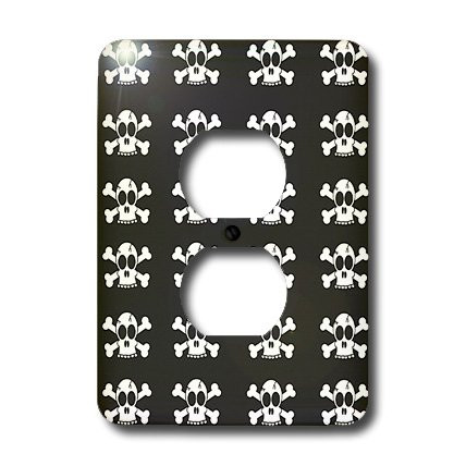 3dRose lsp_6358_6""Skull And Crossbones Grey Print" 2 Plug Outlet Cover, Multicolor