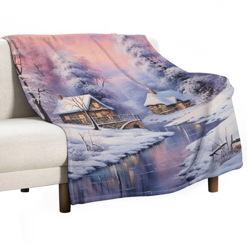Christmas Tree Village Blanket Winter Snowy Scenes Soft Throw Blanket 60"x80" Flannel Fleece Throw Blanket for Couch Sofa Bed for Adults Kids Boys Teens Gift Gift for Valentine Mother Father Couple