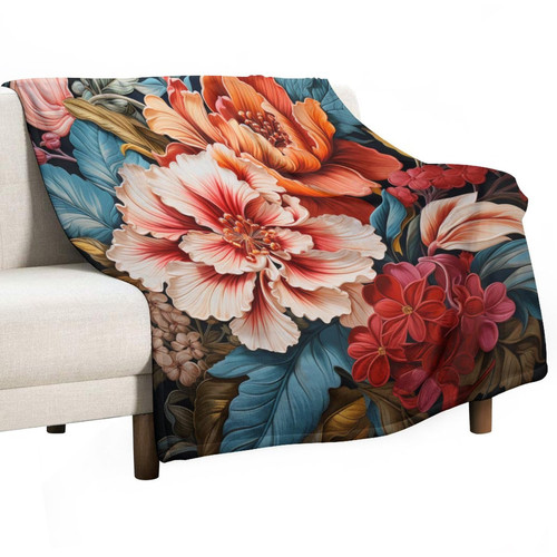 Throw Blanket for Couch Tropical Flower Leaves Soft Flannel Cozy Blankets Tropical Red Hibiscus Flower Blanket 60"x80" for Couch Sofa Bed Christmas Halloween Fathers Mothers Valentines Day Gift