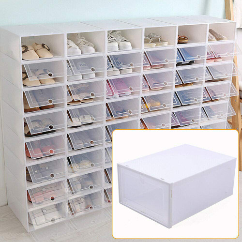 WDZCZDoo 20/24 Pack Shoe Storage Boxes, Clear Plastic Stackable Foldable Shoe Organizer Bins, Drawer Type Front Opening Shoe Sneaker Holder Containers (24Pcs)