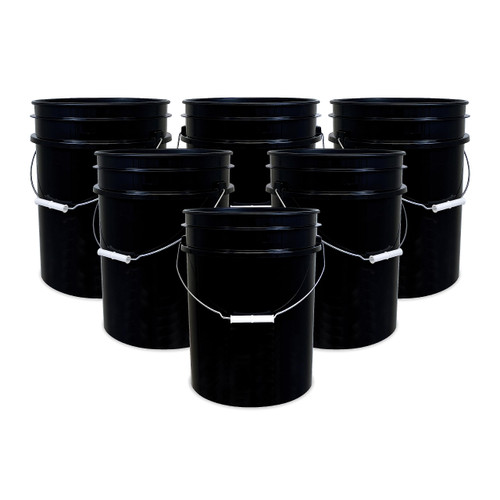 5 Gallon Black Plastic Bucket Only - Durable 90 Mil All Purpose Pail - Food Grade Buckets NO LIDS Included - Contains No BPA Plastic - Recyclable - 6 Pack Buckets ONLY
