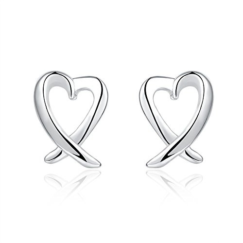 Sterling Silver Open Heart Button Stud Earrings
