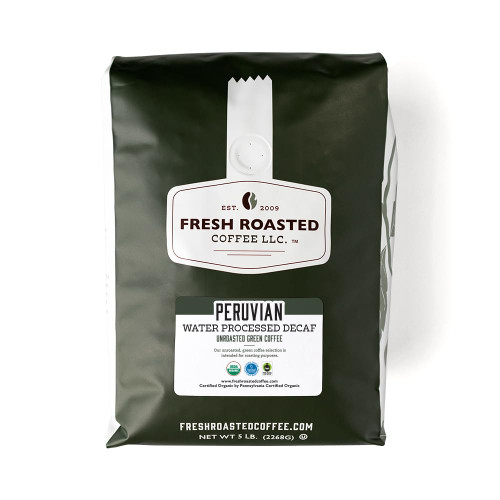 Fresh Roasted Coffee, Unroasted Peruvian Water-Processed Decaf, Organic Fair Trade Kosher, 5 Pound