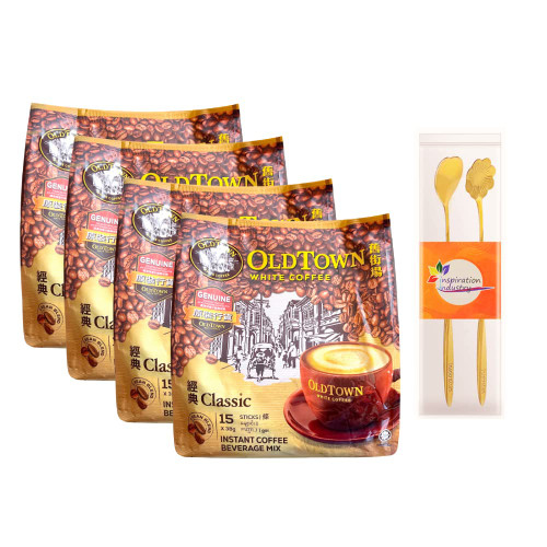 Old Town Instant White Coffee Combination Set - Malaysia Old Town Original 3 in 1 Classic White Coffee, Instant Coffee - 15 Sticks x 38 g (4 Packs)