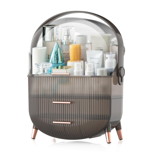 SZHQYG Egg Shape makeup organizer for vanity,portable cosmetics storage box,preppy skincare organizer for college dorm (Clear Black)