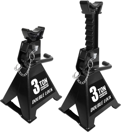 Torin AT43005AB Steel Heavy Duty Jack Stands: Double Locking Pins, 3 Ton (6,000 lb) Capacity, Black, 1 Pair (2 Pack)