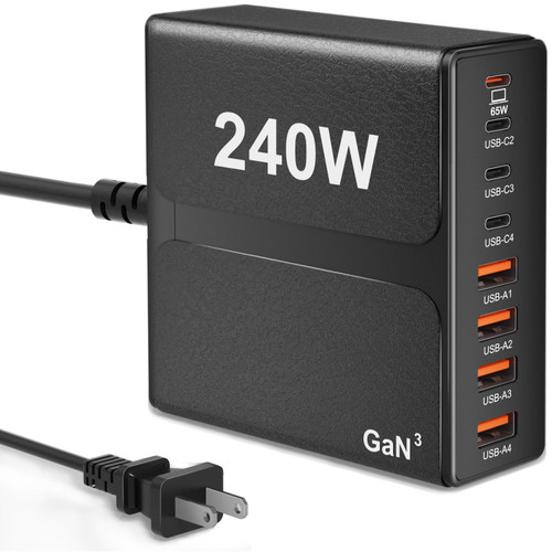 USB C Charger,240W 8-Port USB C Charging Station, 65W Type C Fast Charging Laptop GaN Power Adapter Compatible with MacBook Pro/Air, iPad Pro,iPhone 14 13 12 Pro Max,Galaxy,Steam Deck,ect