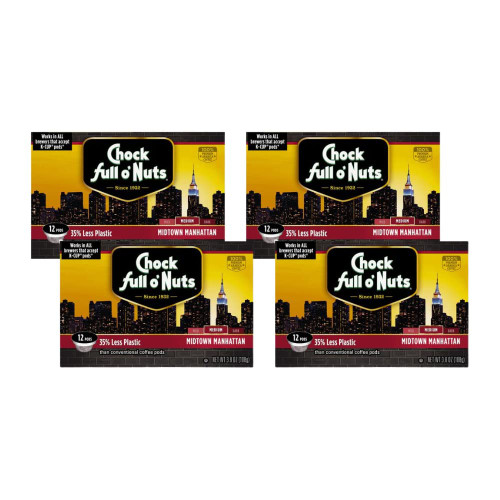 Chock full O' Nuts Premium Selections Medium Roast Midtown Manhattan Coffee Single Serve Cups - 12 CT 3.8 Ounce (Pack of 4)