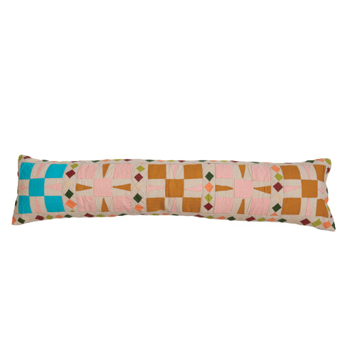 Creative Co-Op Embroidered Cotton Patchwork Detail, Multicolor Oversized Lumbar Pillow, Multi