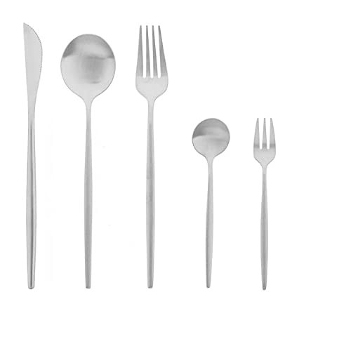 ONUIFIKE Silverware Set, 30Pcs Cutlery Set Stainless Steel Knife Fork Spoon Flatware Tableware Set Gold Portable Dinnerware Dinner Silverware Set, Cutlery Flatware Set (Color : Blue Silver, Size :