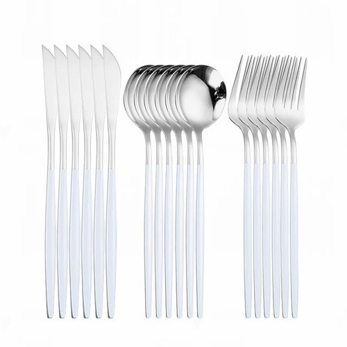 ONUIFIKE Silverware Set, Tableware Silverware Cutlery Set Western Knife Fork Spoon Flatware Set Stainless Steel Cutlery Fork Spoon Knife Dinnerware Set (Color : White silver 18pcs)