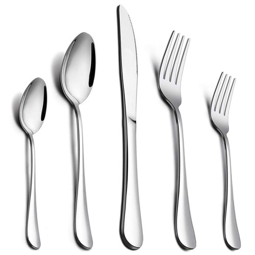 ONUIFIKE Silverware Set, 5/20/30/40 Piece Tableware Stainless Steel Cutlery Knife, Fork And Spoon Set, Cutlery Flatware Set (Color : Silver, Size : 4Set-20Pcs)