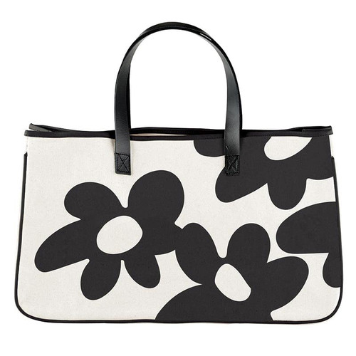 Santa Barbara Design Studio Tote Bags Hold Everything Women's Canvas Shoulder Bag with Waterproof Lining, 20" x 11", Natural/Grey Flowers