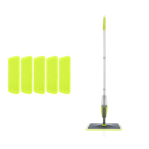 Spray Mop Broom Set Magic Flat Mops for Floor Home Cleaning Tool Brooms Household with Reusable Microfiber Pads Rotating Mop ( Color : Green Mop 6 Pads )