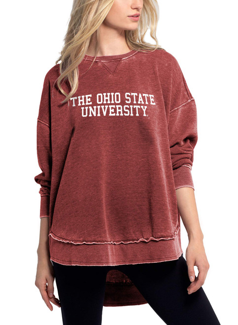 chicka-d NCAA Ohio State Buckeyes Womens Burnout Crew Sweatshirt, Cardinal, Small, 480_TC_CB