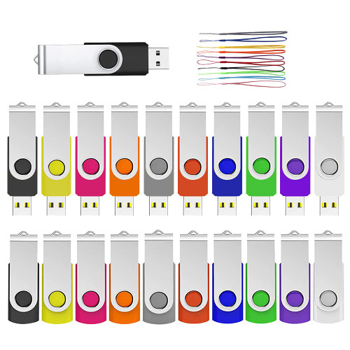 ABLAZE 8GB Bulk Flash Drives 20 Pack, USB 2.0 Bulk Thumb Drive with Lanyards Swivel Memory Stick Bulk U Disk 8GB Pendrive Jump Drive Zip Drive USB Pack (8GB 20 Pack,Mixcolors)