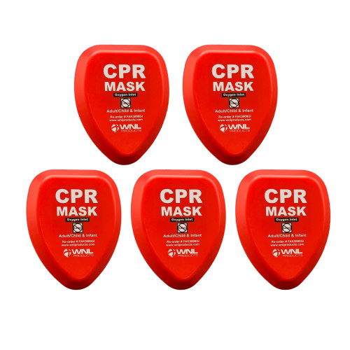 WNL Products CPR Rescue Mask, Adult/Child & Infant Pocket Resuscitator, Hard Case Kit with Belt Clip 5-Pack