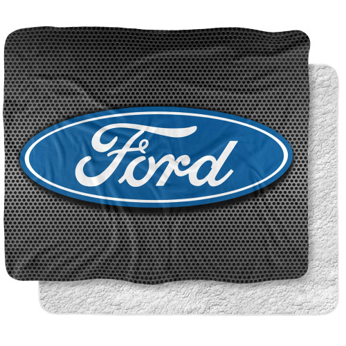 Ford Blanket, 50"x60" Oval Logo Metallic Silky Touch Sherpa Back Super Soft Throw Blanket