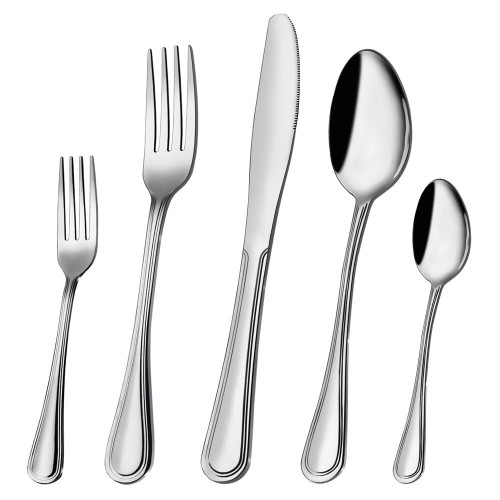 HIDEERPPY Silverware Set, 5/20/30/40 Piece Stainless Steel Tableware Cutlery Steak Knife Dessert Fork Tea Spoon, Flatware Set (Color : SILVER, Size : 4Set-20Pcs)