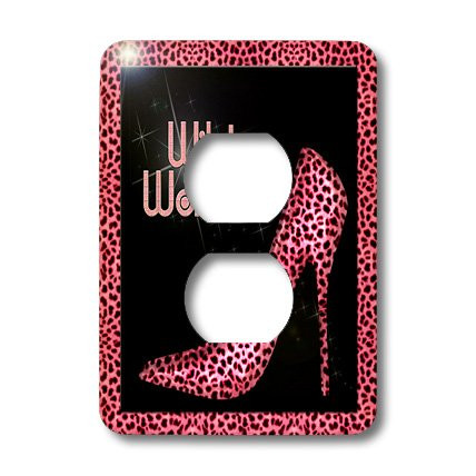 3dRose lsp_21801_6 Pink Cheetah Print Wild Woman Stiletto Pump and Bling 2-Plug Outlet Cover