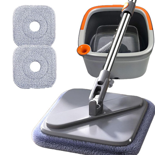 Square Spin Mop M16, Spin Mop, Mop Bucket with Wringer, Mops and Buckets, Spin Mop and Bucket Separate Clean and Dirty Water, Mop Set for Floor Cleaning (2Cloth)