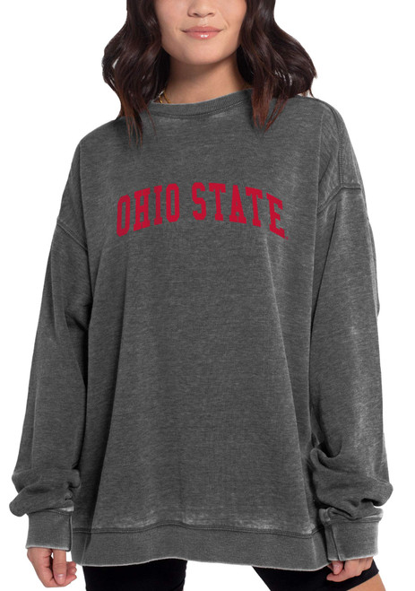 Chicka-d NCAA Ohio State Buckeyes Womens Burnout Fleece Pullover, Charcoal, Small (449_NC_CA)