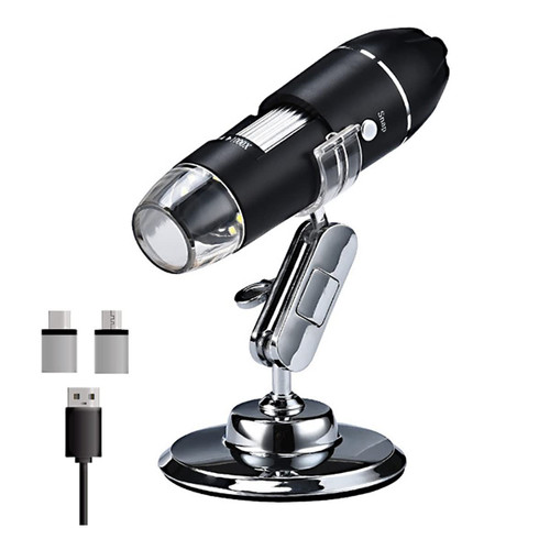 Microscope Accessories Kit 1600X USB Digital Microscope 8 LEDs 2MP Electronic Microscope Zoom Camera Microscope Slides (Color : Black B)