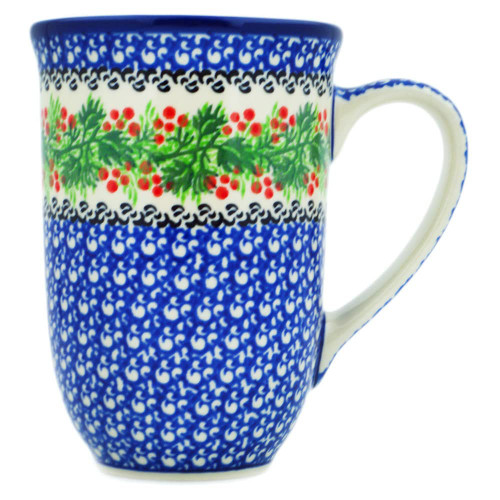 Authentic Polish Pottery 18 oz Mug made by Ceramika Artystyczna (Blooming Rowan Theme) + Certificate of Authenticity
