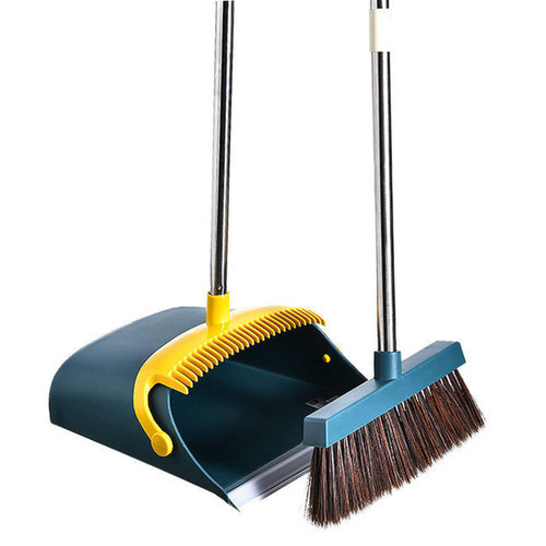 RUNLAIKEJI Broom and Dustpan Set,Broom with Stand Up Dustpan,Broom and Dustpan Set with Long Handle,Dust Pan and Broom Combo,Broom Dustpan Set,for Home Kitchen Office Lobby Floor Cleaning