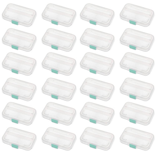 Sterilite Small Divided Box, Stackable Plastic Small Storage Container with Latch Lid, Organize Pens, Pencils and Small Items, Clear Case, 24-Pack