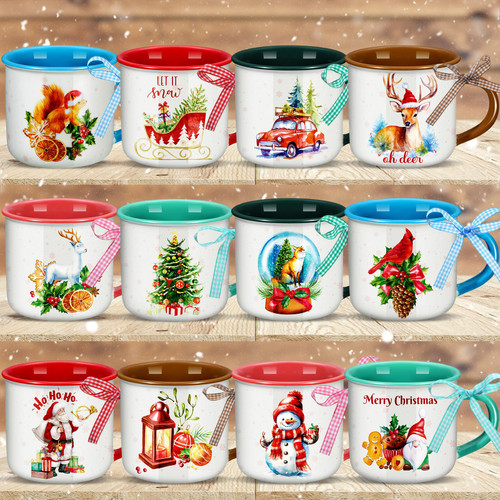 12 Pcs Ceramic Christmas Mug with Ribbon 11 oz Christmas Coffee Mugs Santa Winter Hot Cocoa Design Coffee Mug Holiday Mugs for Christmas Centerpieces Decorations Housewarming Gift (Snowman)