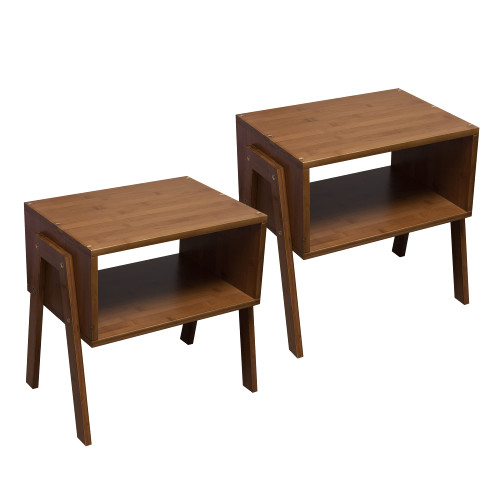 Forevich End Tables Stackable Side Table Bedroom Bamboo Nightstands Set of 2 for Living Room Beside Table Caramel