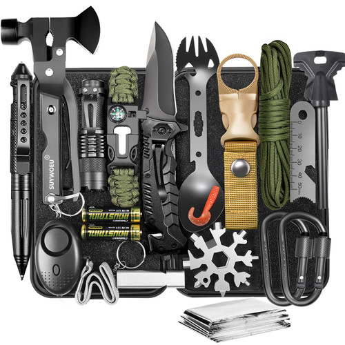 Gifts for Men Dad Husband Fathers Day, Survival Gear and Equipment kit 21 in 1, Professional Cool Gadgets Stuff Tactical Tool, Gift Ideas for Him Son Daughter Emergency Hunting Outdoors Camping Hiking